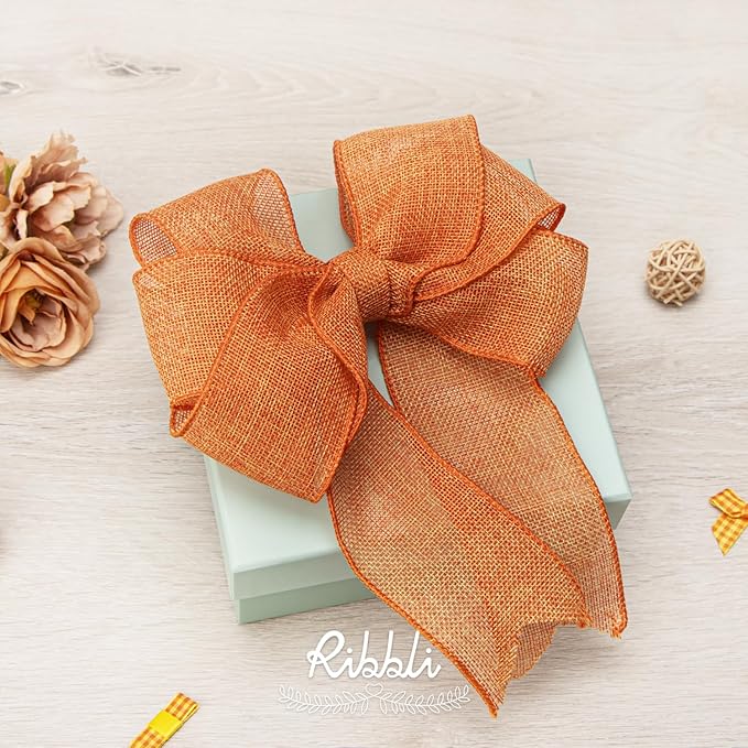 Ribbli Orange Burlap Wired Ribbon, 2-1/2” Inch x Continuous 20 Yard, Wired Edge - Image 3