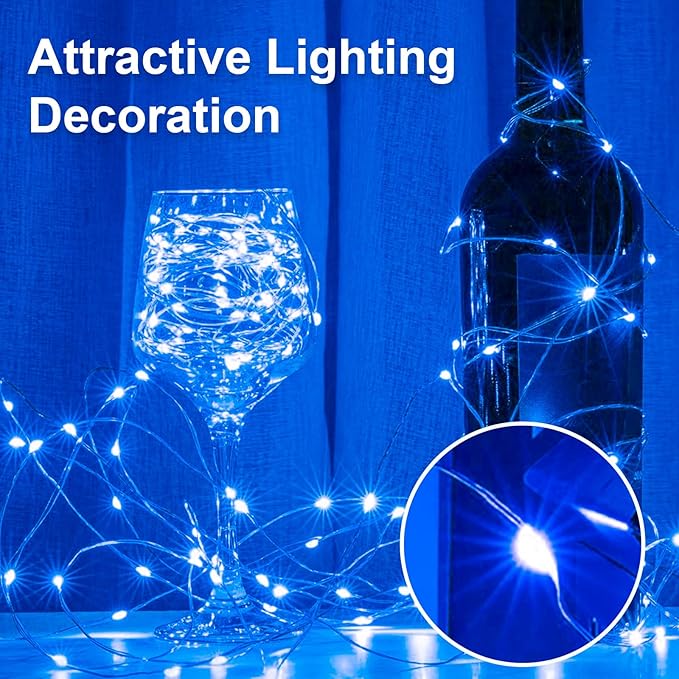 2 Pack 16Ft 50 LED Blue Fairy Lights Mini String Lights Waterproof - Image 7