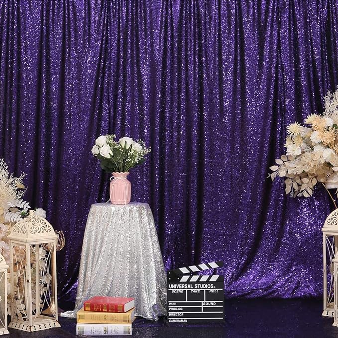 Eternal Beauty Purple Sequin Backdrop, 8x10 Ft Halloween Glitter Background - Image 4