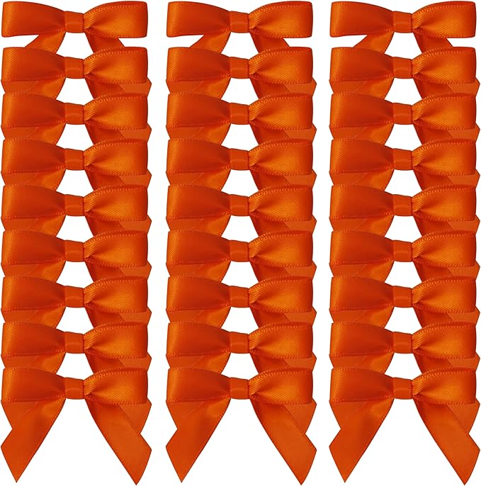 50pcs 1-1/2" Mini Orange Satin Ribbon Bows Without Twist Ties - Image 2