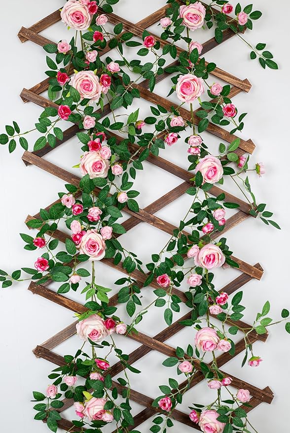 6FT Pink Flower Garland Artificial Rose Vines Hanging Floral Garland - Image 3