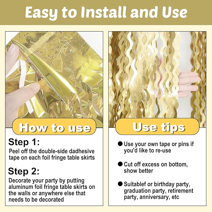 6 Pack 29x108 Inch Light Gold Wave Foil Fringe Table Skirts Metallic Banner - Image 3