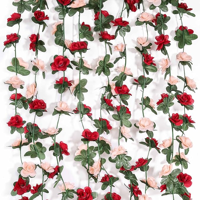 Miracliy 5 Pack 47 FT Fake Rose Vine Flowers Plants Artificial Flower Hanging - Image 2