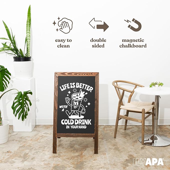 Ilyapa Wooden Sandwich Board Signs Outdoor A Frame Chalkboard Sign - Image 3