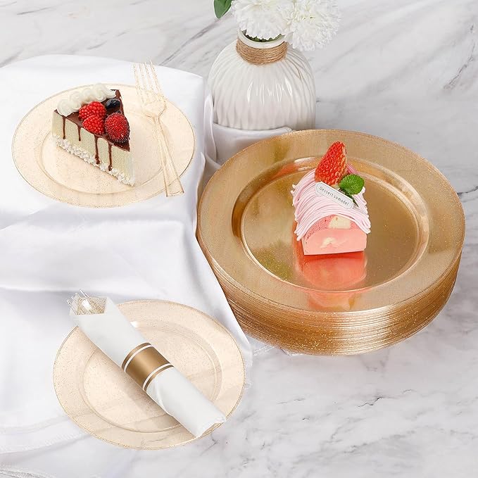 Goodluck 175 Piece Gold Glitter Plastic Dinnerware Set - Image 5