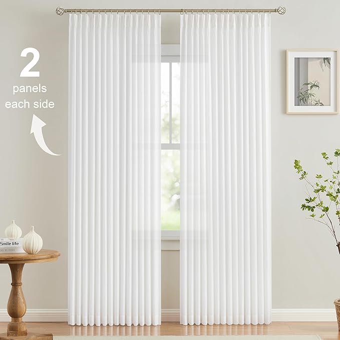 Vision Home White Pinch Pleated Semi Sheer Curtains Textured Light Filtering - Image 2