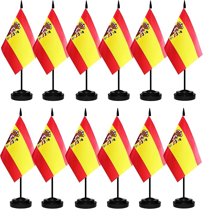 12 Pack Spain Desk Flags Set, Spanish Small Mini Table Office Flags by BCLin