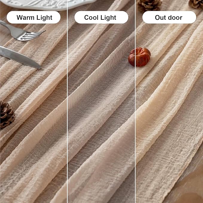 Deep Beige Cheesecloth Table Runner Rustic Boho Gauze 120 Inch 10 FT Cheese - Image 6