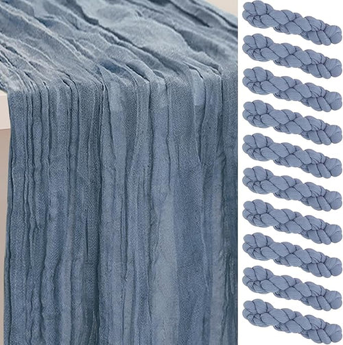 10 Pack Dusty Blue Cheesecloth Table Runner 35x120 Inch 10Ft Rustic Gauze by SuBleer