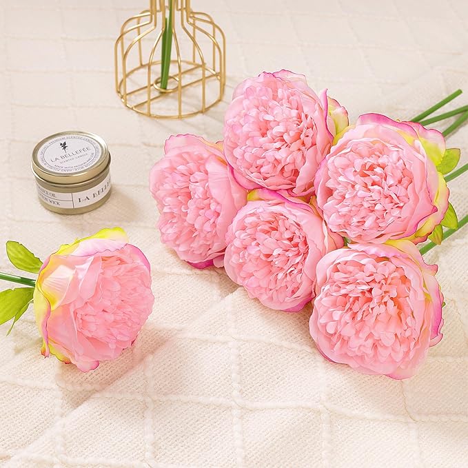 U'Artlines 2 Bouquet 10 Heads Artificial Peony Silk Flower Leaf Home Office - Image 5
