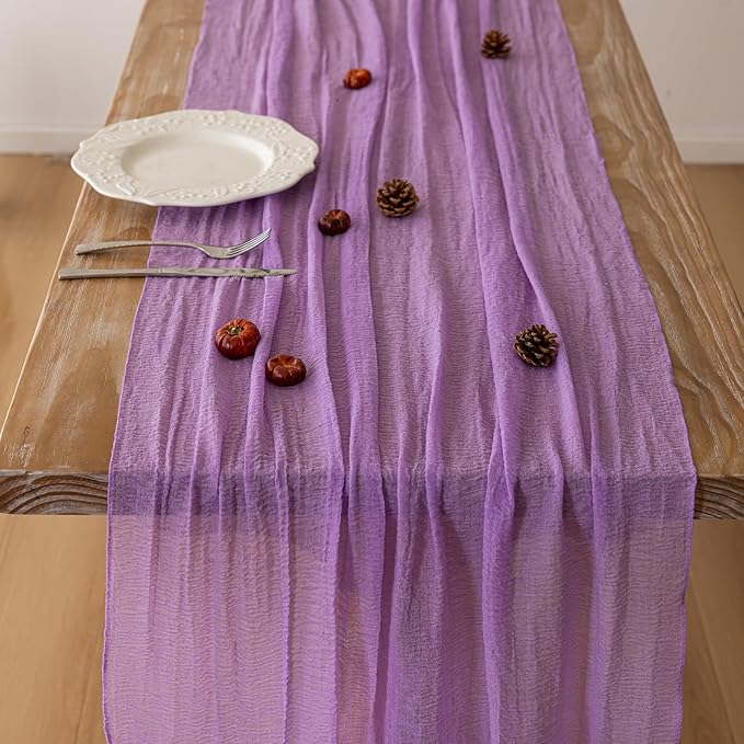 Table Runner Lavender Gauze Rustic Boho Lilac Cheesecloth Grape Table Runner - Image 4