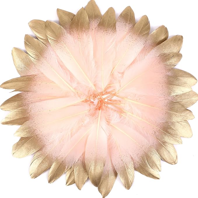 Larryhot Dipped Gold & Pink Goose Feathers - Image 2