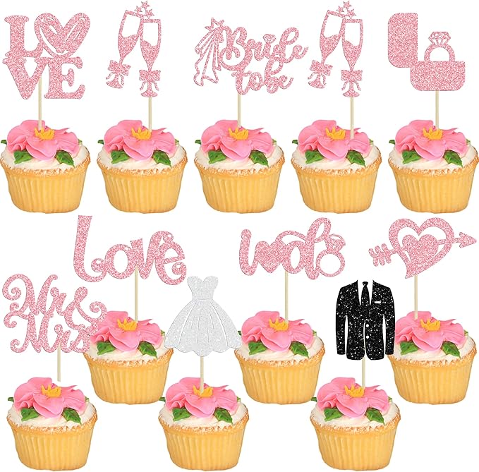 Ephlyn 30Pcs Bride to be Cupcake Toppers Glitter Wedding Cake Topper by Ephlyn