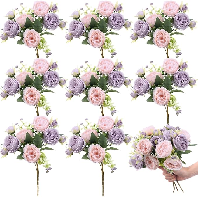 8 Bundles Artificial Peonies Flowers Boho Faux Flowers Arrangements Artificial - Image 8