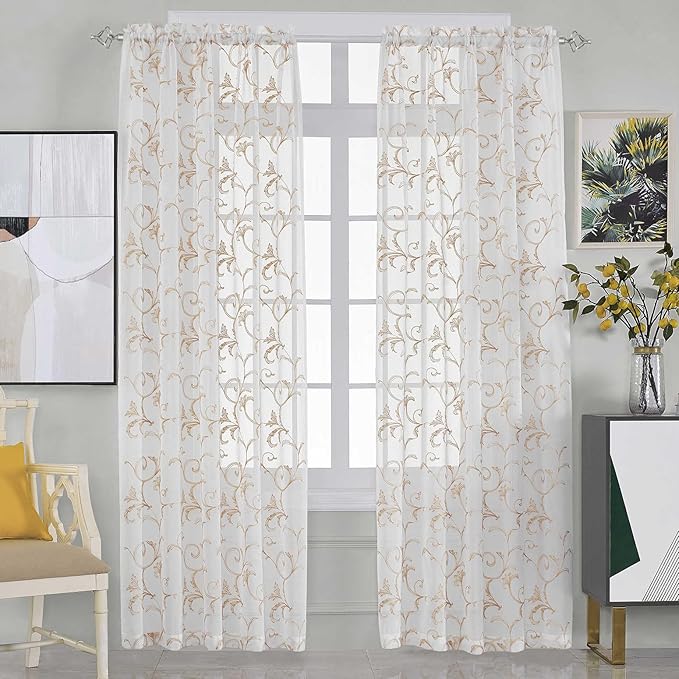 White Sheer Curtains 84 Inches Long, Rod Pocket Sheer Drapes - Image 4