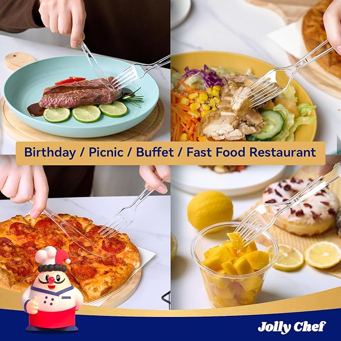JOLLY CHEF 300 Count Clear Plastic Forks Heavy Duty, 7.1" Heat Resistant Solid - Image 6