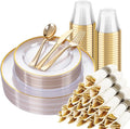 SUT 175 Pcs Gold and Clear Plastic Dinnerware Set by SeeYouTomorrow