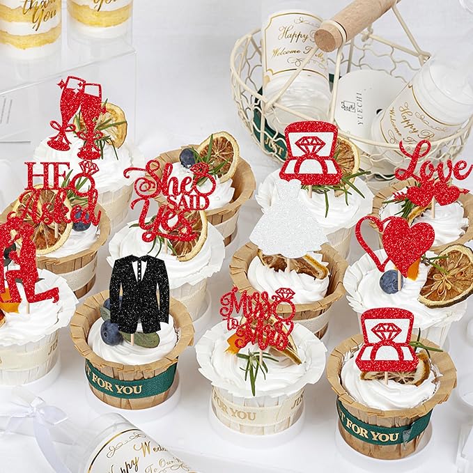 30 Pack Bride to be Cupcake Toppers Glitter Diamond Ring Love I Do Cupcake - Image 3