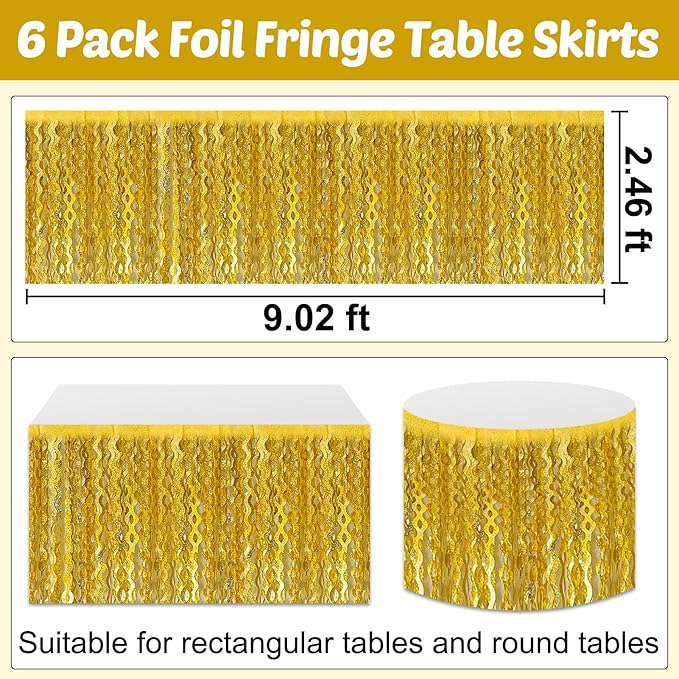 6 Pack 29x108 Inch Gold Wave Foil Fringe Table Skirts Metallic Banner - Image 2