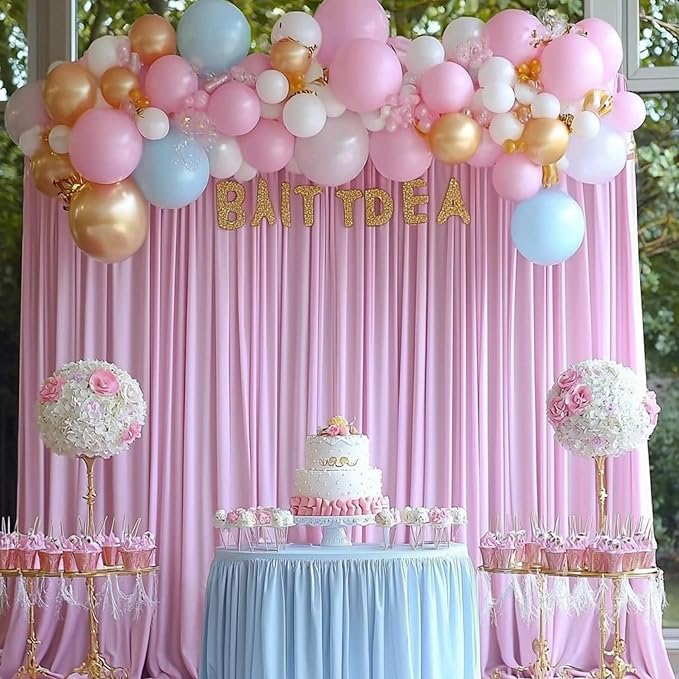 10ftx12ft Wrinkle Free Pink Backdrop Curtain, 2 Panels 12FT Height Pink Wedding by LeegleriTableSkirt