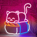 Cute Sushi Cat Neon Sign for Bedroom, Light Up Cat Sign for Pet Store Wall Decor by YourVibeYourNeon