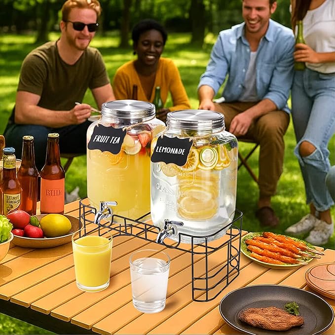 2 Gallon Glass Drink Dispenser for Parties, 2 Pack Beverage Dispenser - Image 6