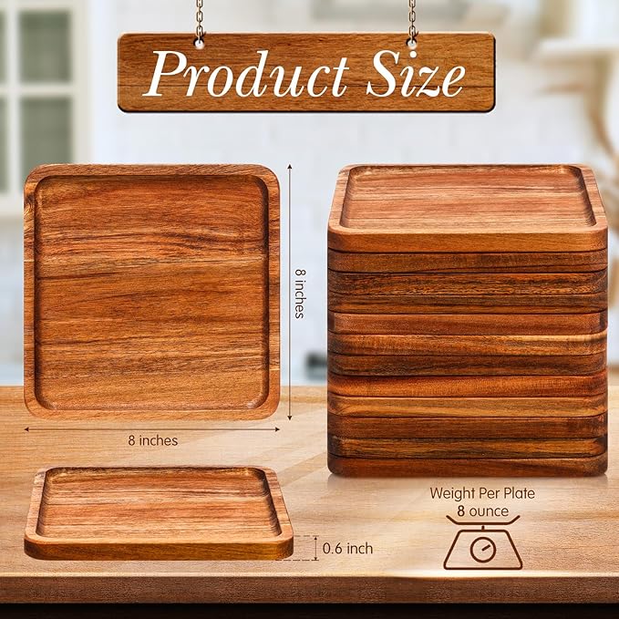 Roshtia 12 Pcs Wooden Plates Square Acacia Wood Charcuterie Board Wedding - Image 2