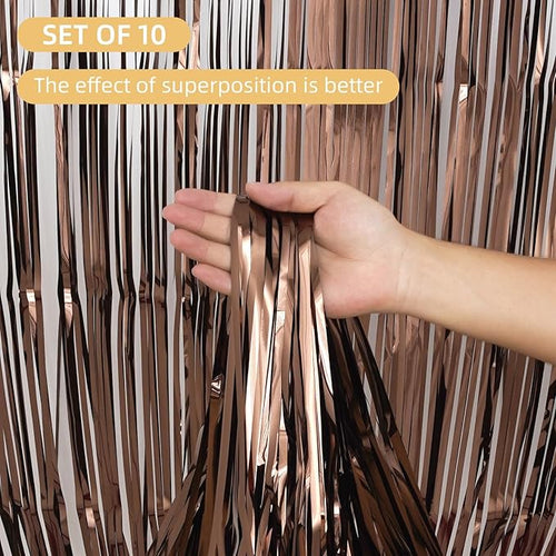 10 Pack Brown Backdrop Curtain 3.2ft x 8.2ft Metallic Tinsel Foil Fringe - Image 2