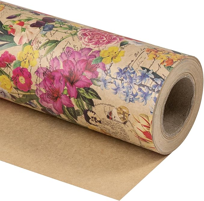 WRAPAHOLIC Kraft Floral Wrapping Paper Roll - Image 3
