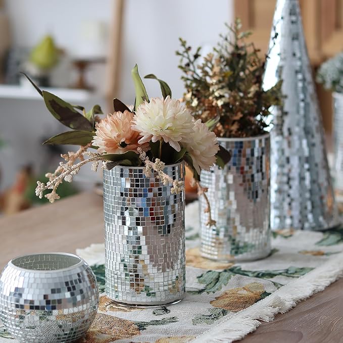 WDHODEC 6 Pcs Disco Vases Bulk Silver Mirror Disco Ball Flower Vase Glass - Image 2