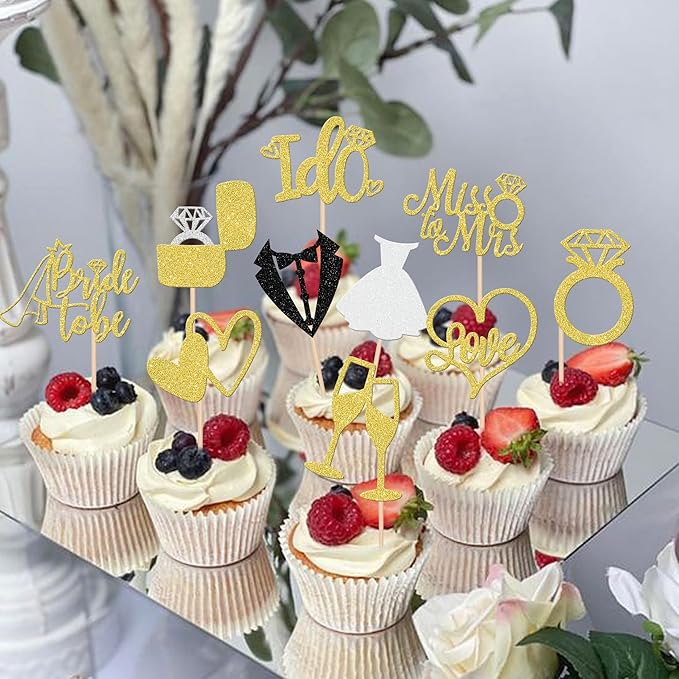 30 PCS Bride to Be Cupcake Toppers Glitter Wedding Cupcake Toppers I Do Love - Image 4