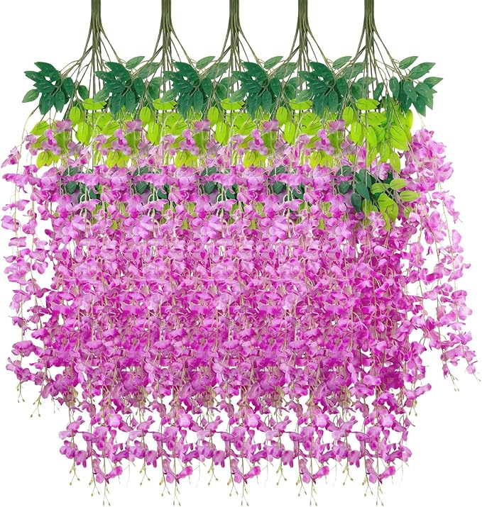 24 Pack Purple Red Wisteria Hanging Flowers Garland, 3.77 Feet Artificial by Luerbi