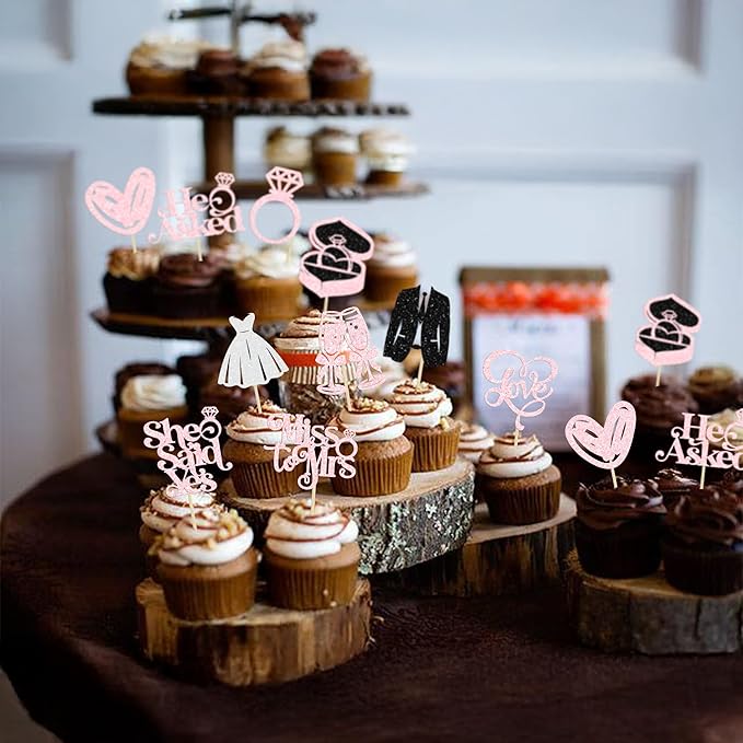 Gyufise 30Pcs She Said Yes Cupcake Toppers Glitter Diamond Ring I Do Love - Image 6