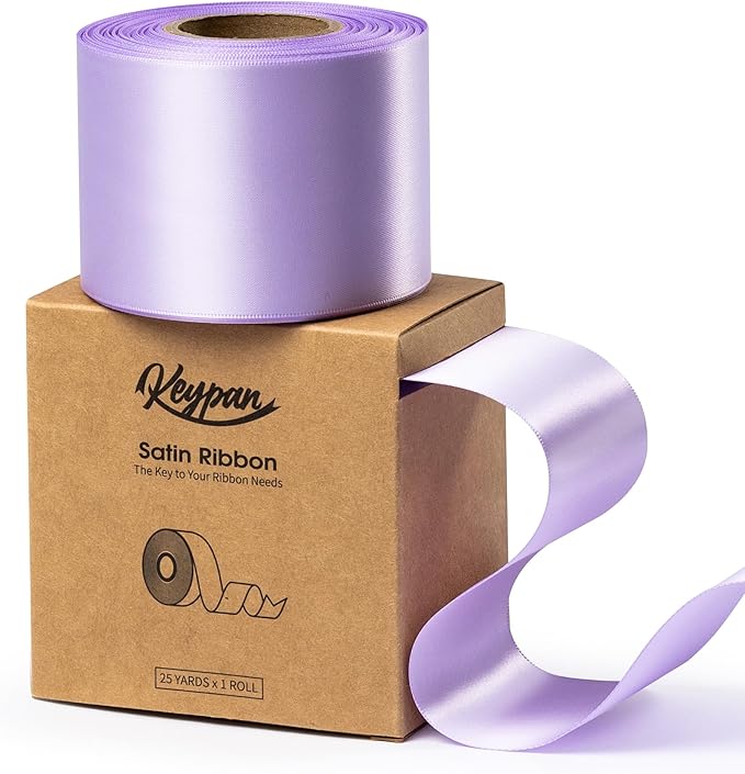 Lavender Satin Ribbon 2.5 Inch Double-Faced Ribbons 25 Yards by Keypan