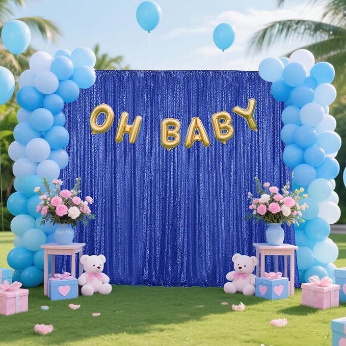 Navy Blue Sequin Backdrop Curtain 4 Pieces 2FTx8FT Glitter Photography Backdrop - Image 4