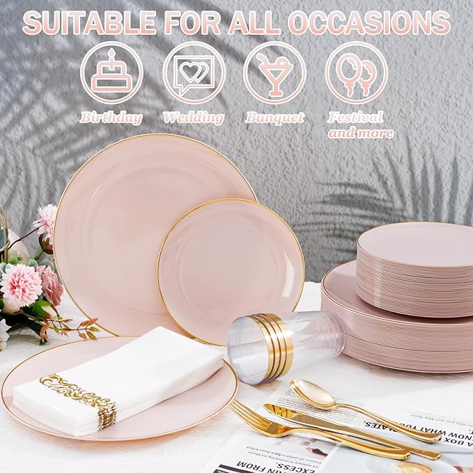Supernal 350pcs Pink Plastic Plates, Plates Disposable Heavy Duty, 50 Dessert - Image 5