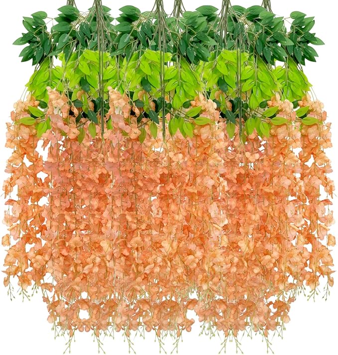 24 Pack Orange Wisteria Hanging Flowers Garland, 3.77 Feet Artificial Flower by Luerbi