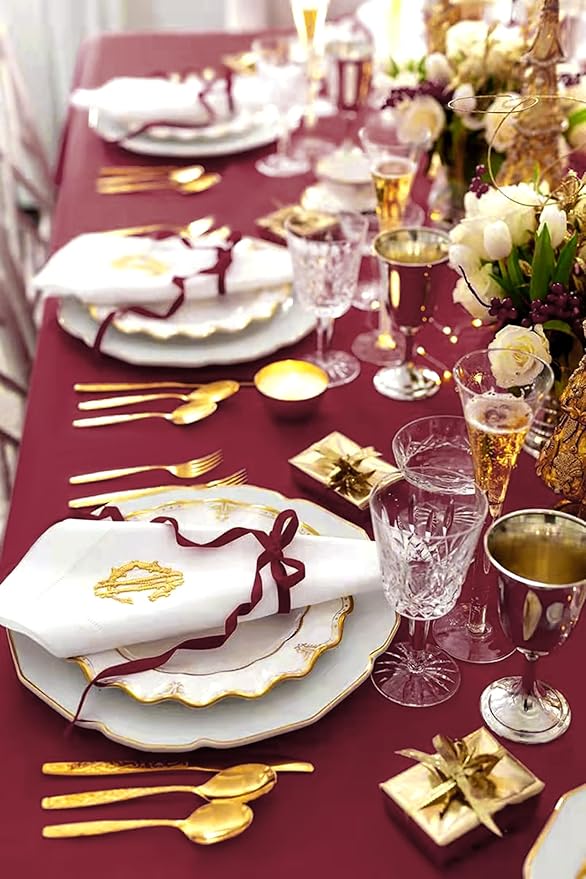 12 Pack Burgundy Tablecloths for Rectangle Tables 60 x 102 Inch Polyester - Image 8