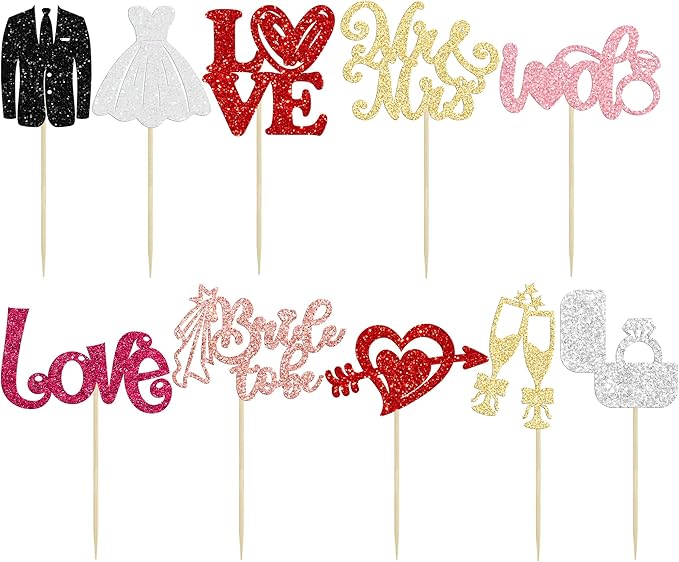 Ephlyn 30Pcs Bride to be Cupcake Toppers Glitter Wedding Cake Topper - Image 4
