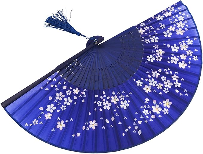 Amajiji 8.27" Hand Held Bamboo Silk Folding Fan Hand Fan, Chinese/Japanese - Image 3
