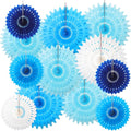 Outus 12 Pcs Hanging Honeycomb Paper Fans Sets, Fiesta Blue and White Party by Outus