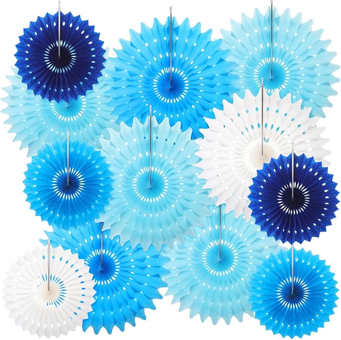 Outus 12 Pcs Hanging Honeycomb Paper Fans Sets, Fiesta Blue and White Party by Outus