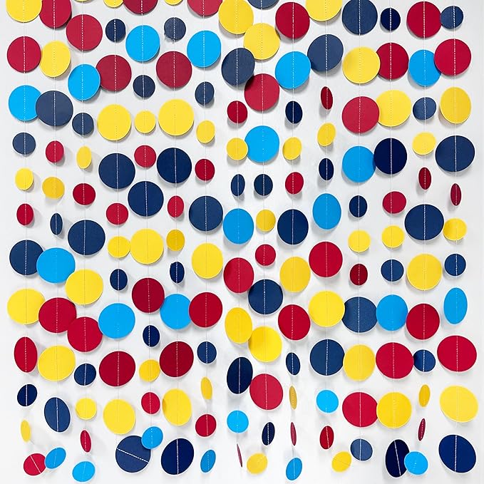 Red Blue Yellow Party Decorations Circle Dots Garland Hanging Paper Polka Dot - Image 3