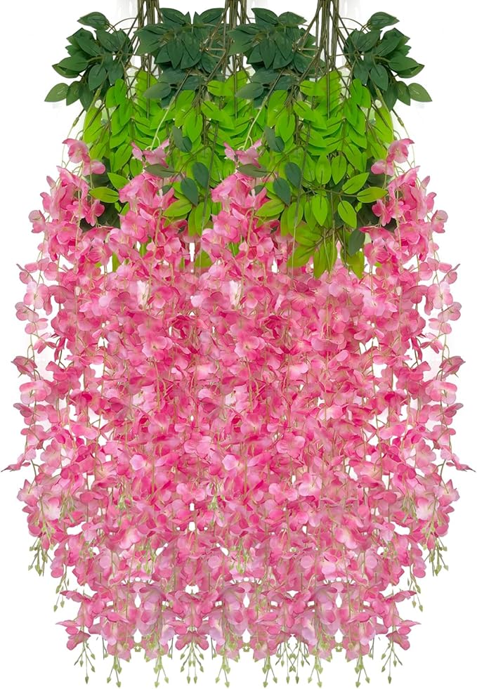 12 Pack Dark Pink Wisteria Hanging Flowers Garland, 3.77 Feet Artificial Flower by Luerbi