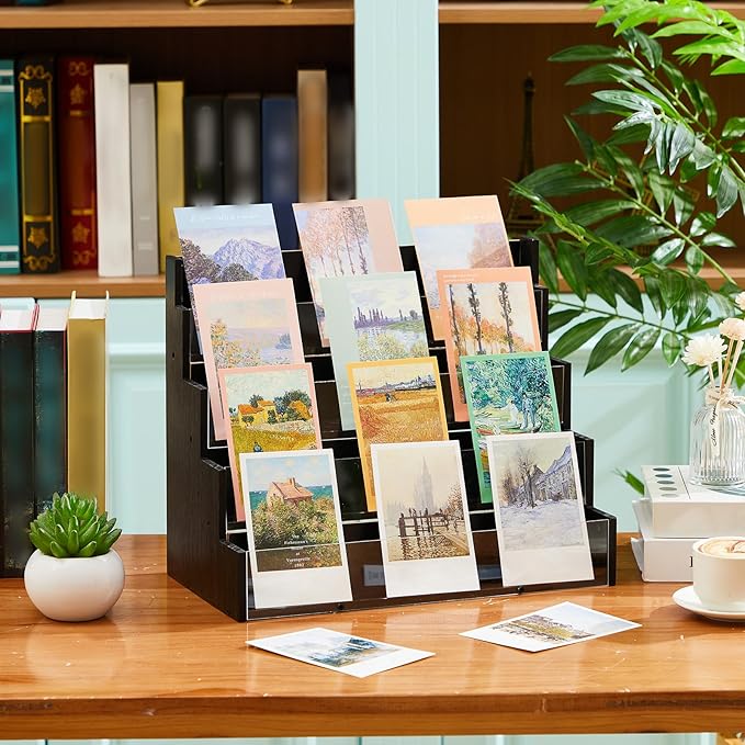 4 Tier Greeting Card Display Stand Black Bamboo and Acrylic Sticker Display - Image 5