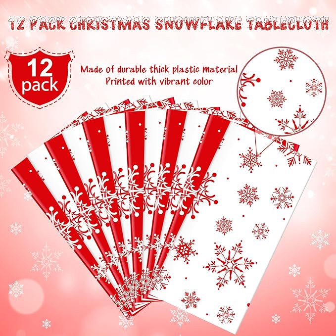 Jectivs 12 Pieces Christmas Snowflake Plastic Party Tablecloth Decorations - Image 3