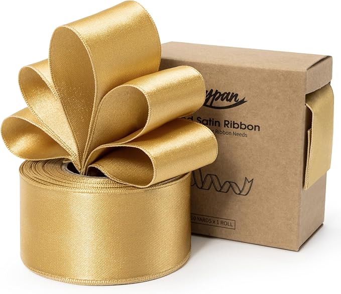 Gold Satin Ribbon Double-Faced Wired Ribbons by Keypan