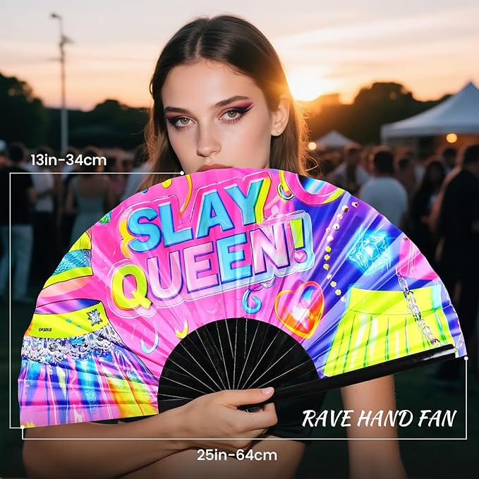 SYNTECSO Folding Hand Fan for Rave, Popping Fan for Line Dancing, Drag Queen - Image 2