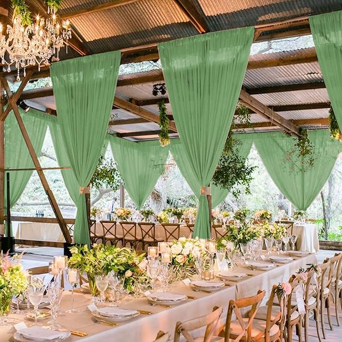Ceiling Drapes Wedding Arch Drapes Chiffon Arch Draping 2 Panels 5x20 FT Sage - Image 7