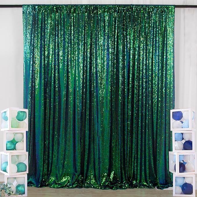 ShinyBeauty Iridescent Green Sequin Backdrop 5FTx10FT - Image 5